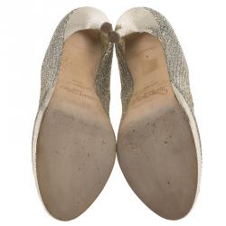 Pre Owned Jimmy Choo Silver Glitter Luna Peep Toe Platform Pumps Size 39.5