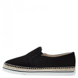 Pre Owned Jimmy Choo Black Cubed Suede Dawn Slip On Espadrille Sneakers Size 37