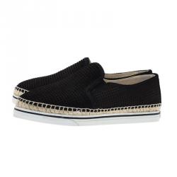 Pre Owned Jimmy Choo Black Cubed Suede Dawn Slip On Espadrille Sneakers Size 37
