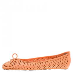 Pre Owned Jimmy Choo Neon Orange Leather Walsh Ballet Flats Size 39.5