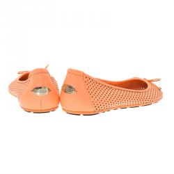 Pre Owned Jimmy Choo Neon Orange Leather Walsh Ballet Flats Size 39.5