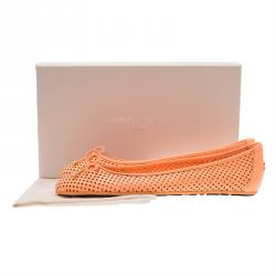 Pre Owned Jimmy Choo Neon Orange Leather Walsh Ballet Flats Size 39.5