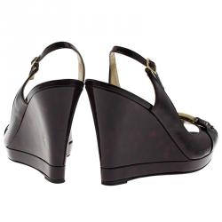 Pre Owned Jimmy Choo Burgundy Patent Buckle Detail Slingback Sandals Size 39.5