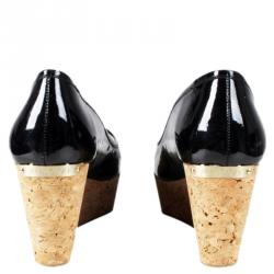Pre Owned Jimmy Choo Black Patent Parley Cork Wedge Pumps Size 36