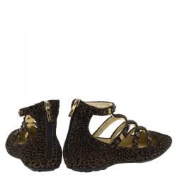 Pre Owned حذاء فلات جيمي تشو والتون غلادياتور سويدي مرصع نقشة فهد بني مقاس 38.5