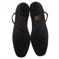 Pre Owned حذاء فلات جيمي تشو والتون غلادياتور سويدي مرصع نقشة فهد بني مقاس 38.5