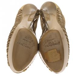 مملوكة مسبقًا Jimmy Choo Beige Patent and Mesh Ellie Platform Wedge Ankle Boots Size 37