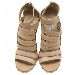 Pre Owned Jimmy Choo Blush Pink Leather Strappy Back Zip Sandals Size 39.5
