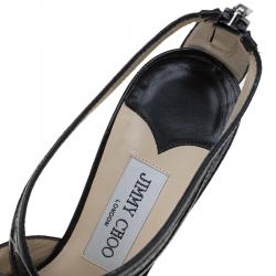 Pre Owned Jimmy Choo Black Leather Cross Strap Sandals Size 37