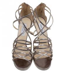 Pre Owned Jimmy Choo Metallic Leather Mandie  Strappy Platform Sandals Size 40