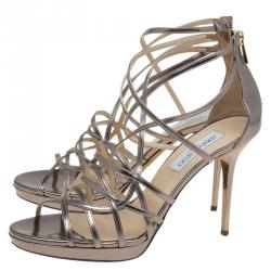 Pre Owned Jimmy Choo Metallic Leather Mandie  Strappy Platform Sandals Size 40