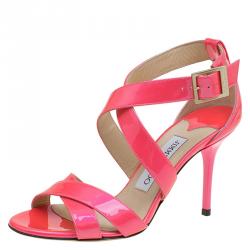 Pre Owned Jimmy Choo Pink Patent Louise Strappy Sandals Size 35