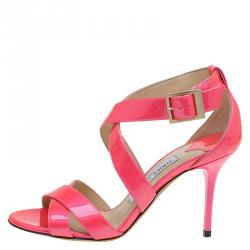 Pre Owned Jimmy Choo Pink Patent Louise Strappy Sandals Size 35