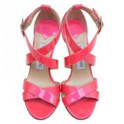 Pre Owned Jimmy Choo Pink Patent Louise Strappy Sandals Size 35