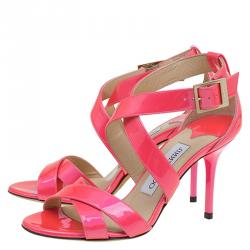 Pre Owned Jimmy Choo Pink Patent Louise Strappy Sandals Size 35