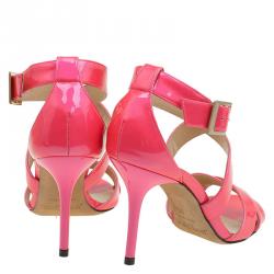 Pre Owned Jimmy Choo Pink Patent Louise Strappy Sandals Size 35