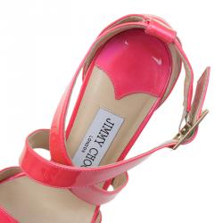 Pre Owned Jimmy Choo Pink Patent Louise Strappy Sandals Size 35