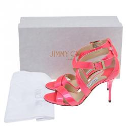 Pre Owned Jimmy Choo Pink Patent Louise Strappy Sandals Size 35