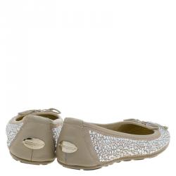 Pre Owned Jimmy Choo Beige Crystal Embellished Suede Weber Ballet Flats Size 37.5