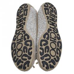 Pre Owned Jimmy Choo Beige Crystal Embellished Suede Weber Ballet Flats Size 37.5