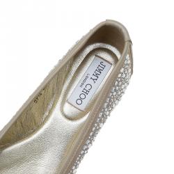 Pre Owned Jimmy Choo Beige Crystal Embellished Suede Weber Ballet Flats Size 37.5