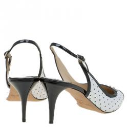 Pre Owned Jimmy Choo Black Patent and White Studded Leather Dutch Slingback Sandals Size 40