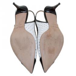 Pre Owned Jimmy Choo Black Patent and White Studded Leather Dutch Slingback Sandals Size 40