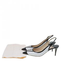 Pre Owned Jimmy Choo Black Patent and White Studded Leather Dutch Slingback Sandals Size 40