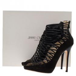 Pre Owned Jimmy Choo Black Snakeskin Embossed Quito Open Toe Ankle Boots Size 41