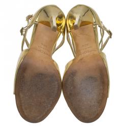 مملوكة مسبقًا Jimmy Choo Gold Mirror Leather Lance Strappy Sandals Size 36.5