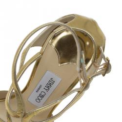 مملوكة مسبقًا Jimmy Choo Gold Mirror Leather Lance Strappy Sandals Size 36.5