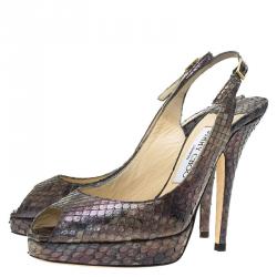 Pre Owned صندل جيمي تشو بيرل كعب ومقدمة مفتوحين جلد الثعبان مقاس 36