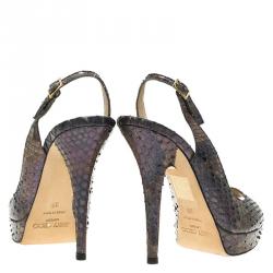 Pre Owned صندل جيمي تشو بيرل كعب ومقدمة مفتوحين جلد الثعبان مقاس 36