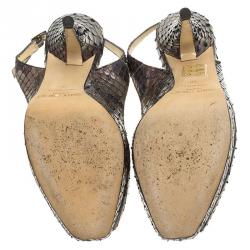 Pre Owned صندل جيمي تشو بيرل كعب ومقدمة مفتوحين جلد الثعبان مقاس 36