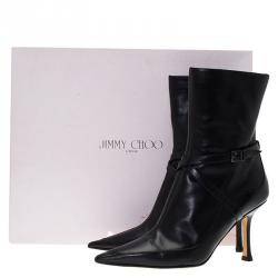 مملوكة مسبقًا Jimmy Choo Black Leather Arena Pointed Toe Ankle Boots Size 36