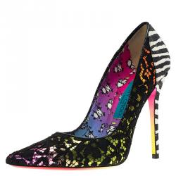 Pre Owned Jimmy Choo Multicolor Leather and Lace Rob Pruitt Anouk Pumps Size 37.5