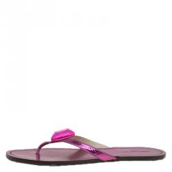 Pre Owned Jimmy Choo Metallic Pink Gem Embellished Flat Sandals Size 37.5