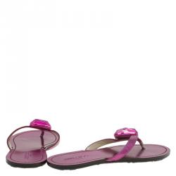 Pre Owned Jimmy Choo Metallic Pink Gem Embellished Flat Sandals Size 37.5