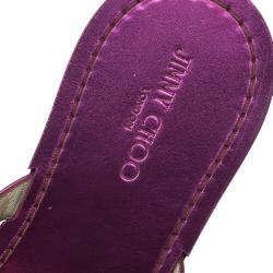 Pre Owned Jimmy Choo Metallic Pink Gem Embellished Flat Sandals Size 37.5