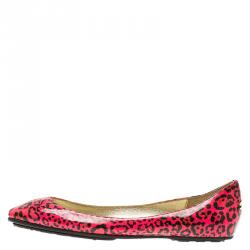 Jimmy Choo Florescent Pink Leopard Print Patent Ballet Flats Size 37