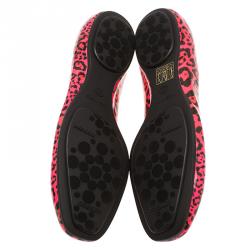 Pre Owned Jimmy Choo Florescent Pink Leopard Print Patent Ballet Flats Size 37