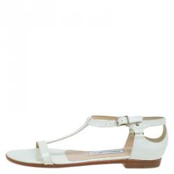 Pre Owned Jimmy Choo White Patent Ankle Strap Flat Sandals Size 36