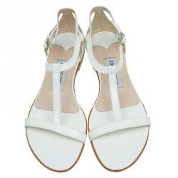 Pre Owned Jimmy Choo White Patent Ankle Strap Flat Sandals Size 36