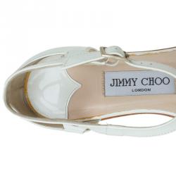Pre Owned Jimmy Choo White Patent Ankle Strap Flat Sandals Size 36