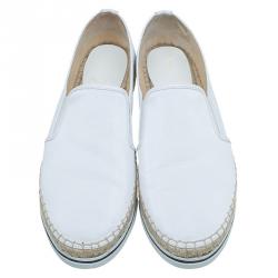 Pre Owned Jimmy Choo White Wet Look Canvas Dawn Slip On Espadrille Sneakers Size 40