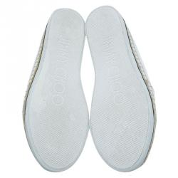 Pre Owned Jimmy Choo White Wet Look Canvas Dawn Slip On Espadrille Sneakers Size 40