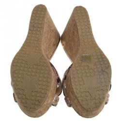 Pre Owned صندل سلايد جيمي تشو بيرفيوم جلد بني نقشة الثعبان كعب روكي فينيل مقاس 39