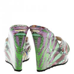 Pre Owned Jimmy Choo Multicolor Printed Canvas Wedge Slides Size 38