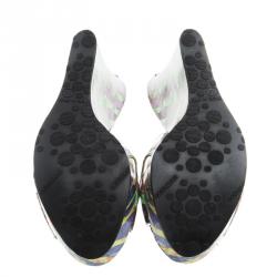 Pre Owned Jimmy Choo Multicolor Printed Canvas Wedge Slides Size 38