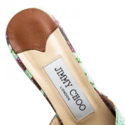 Pre Owned Jimmy Choo Multicolor Printed Canvas Wedge Slides Size 38